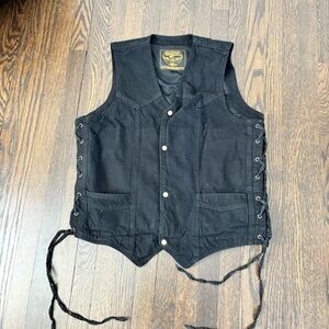 Milwaukee Performance Black Denim Gun Pocket Vest XL Biker Snap Button